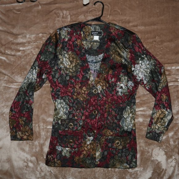 Dawn Joy Fashion Jackets & Blazers - Dawn Joy Fashion Blazer Jacket - Floral Flower pattern - Gold Buttons